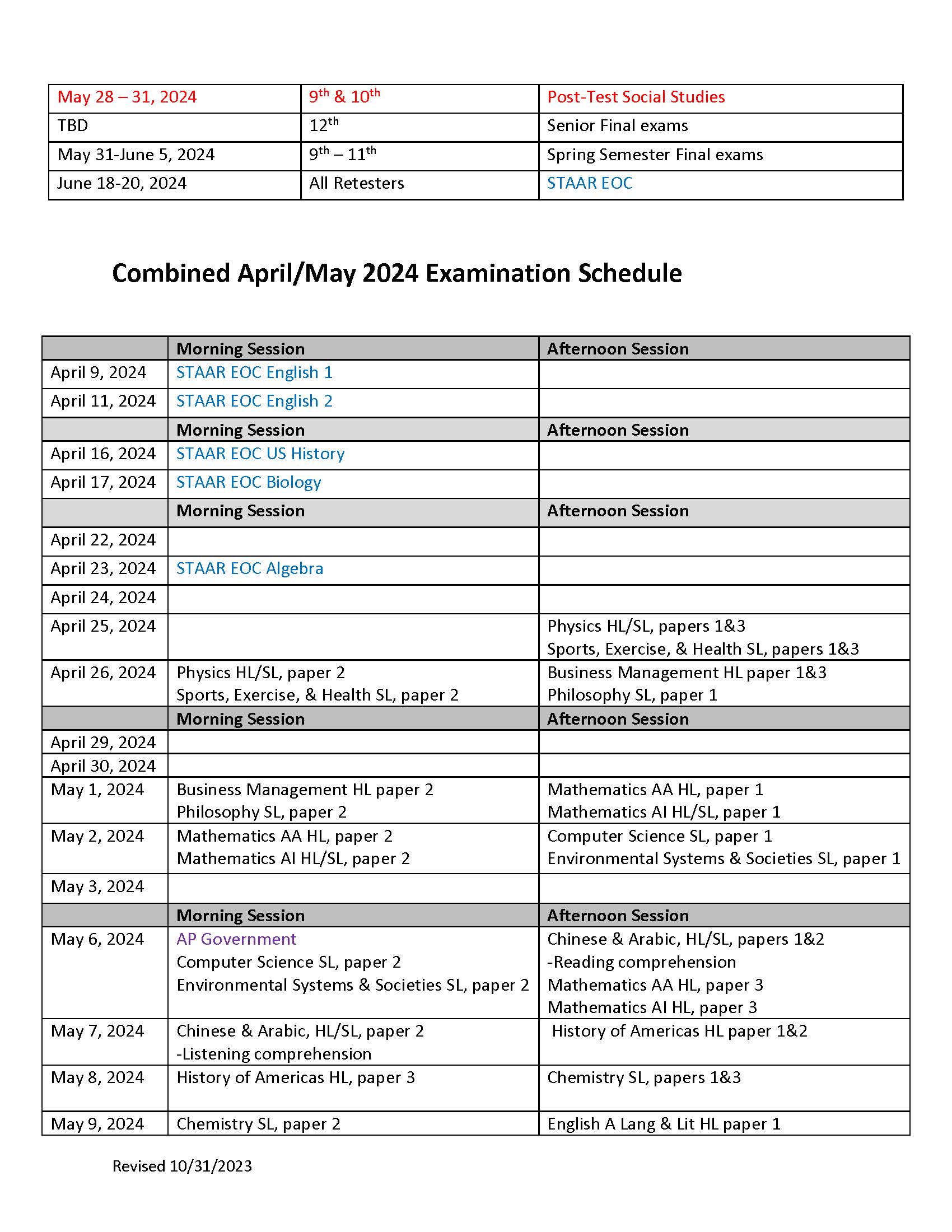 Testing Calendar 2